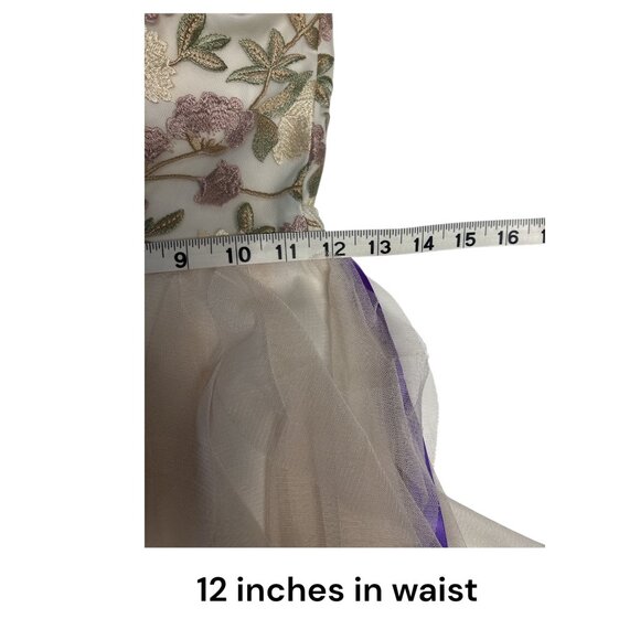 Floral Embroidered Halter Maxi Dress With Ruffled Tulle Skirt & Purple Waist Tie - Picture 13 of 16